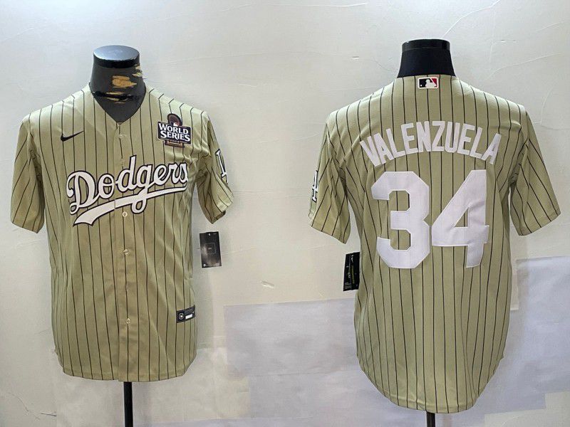 Men Los Angeles Dodgers #34 Valenzuela Green Stripe Game 2024 Nike MLB Jersey style 2->los angeles dodgers->MLB Jersey